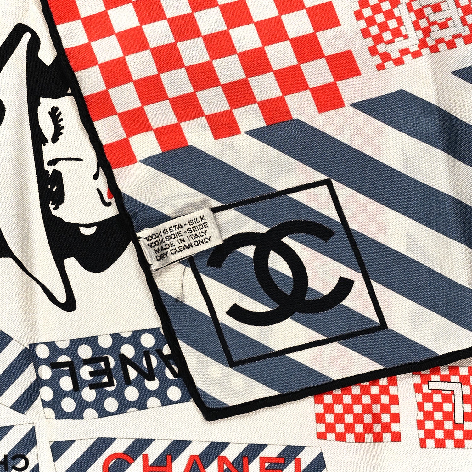 Chanel Silk Coco CC Scarf Red White Black 2 of 3