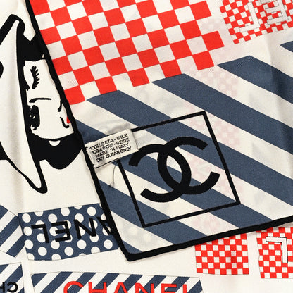 Chanel Silk Coco CC Scarf Red White Black 2 of 3
