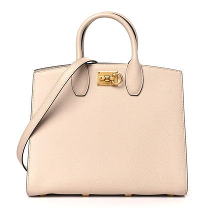 Salvatore Ferragamo Hammered Calfskin Medium The Studio Box Bag Daino 3 of 9