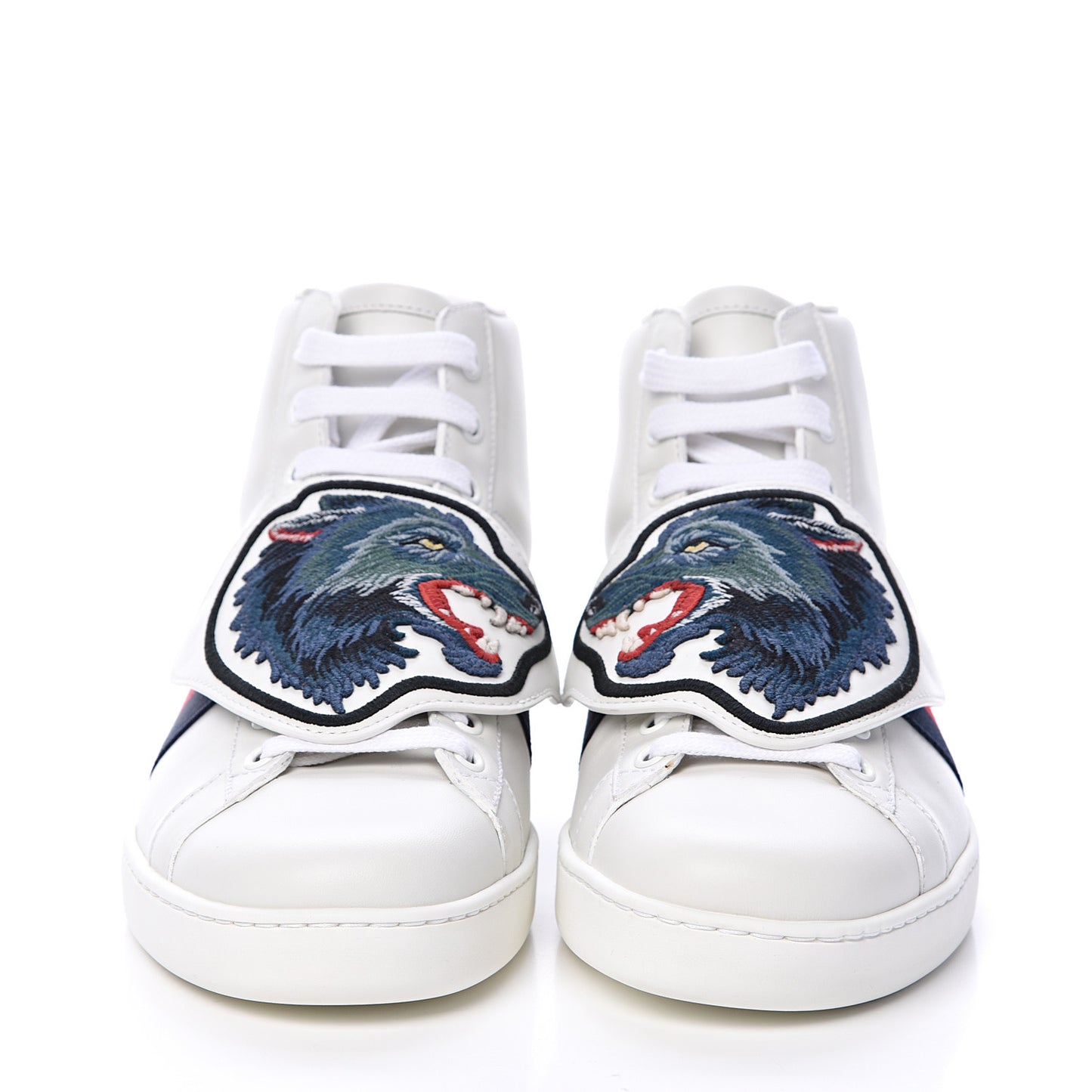Calfskin Web Wolf Removable Patches Mens Ace High Top Sneakers 8.5 White