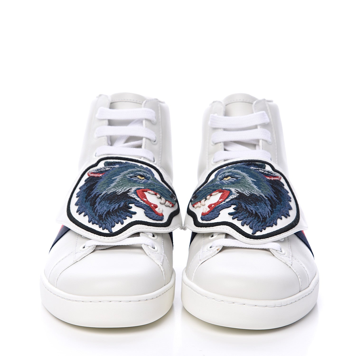 Gucci Calfskin Web Wolf Removable Patches Mens Ace High Top Sneakers 8.5 White 2 of 8