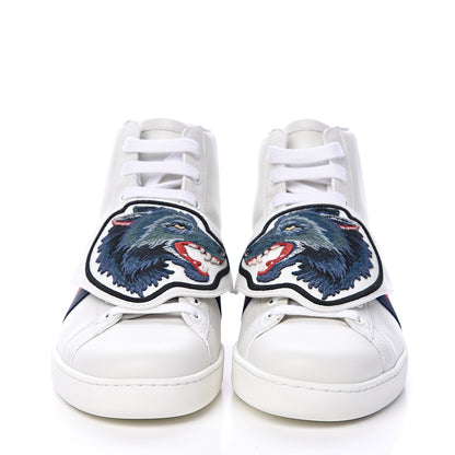 Gucci Calfskin Web Wolf Removable Patches Mens Ace High Top Sneakers 8.5 White 2 of 8