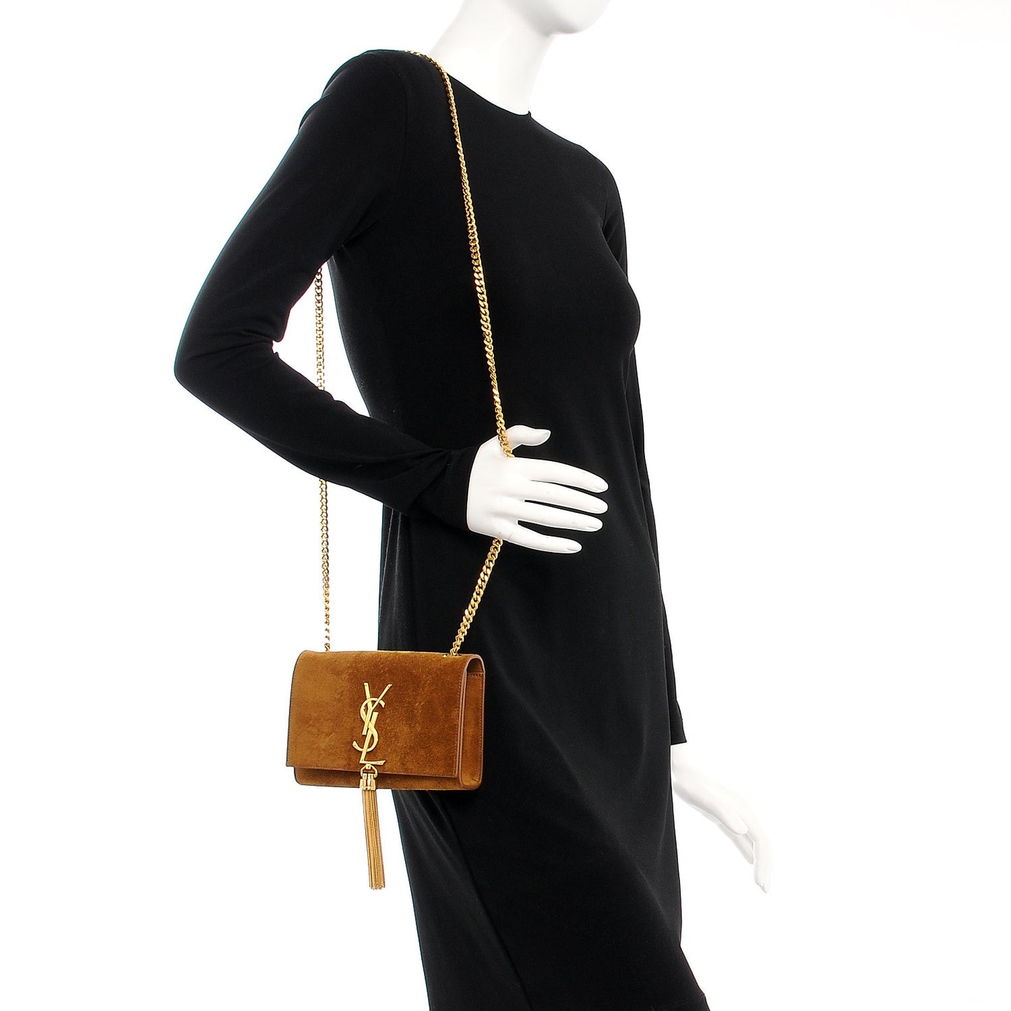 Suede Small Classic Monogram Kate Tassel Satchel Light Ochre