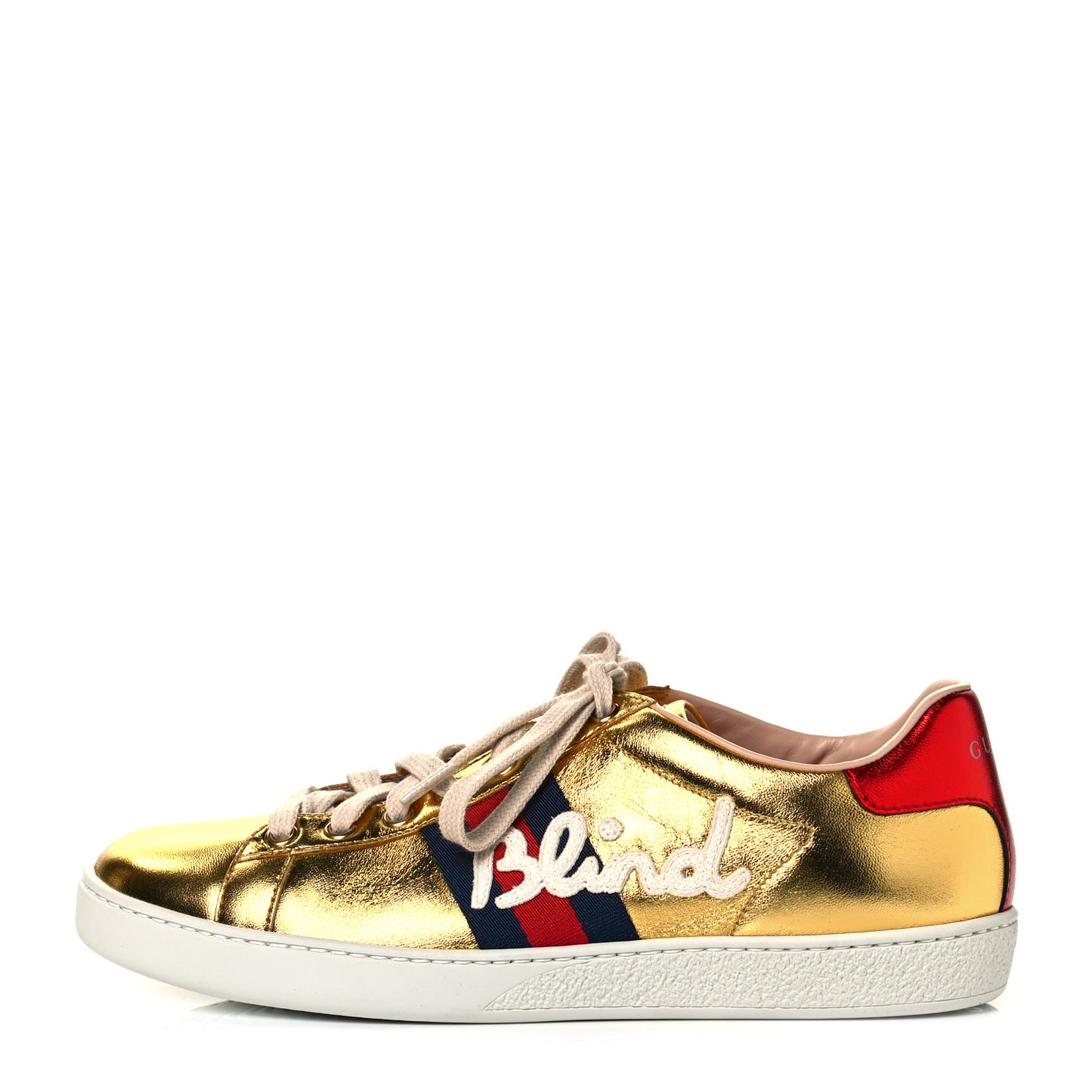 Metallic Nappa Web Blind for Love Womens Ace Sneakers 37.5 Oro