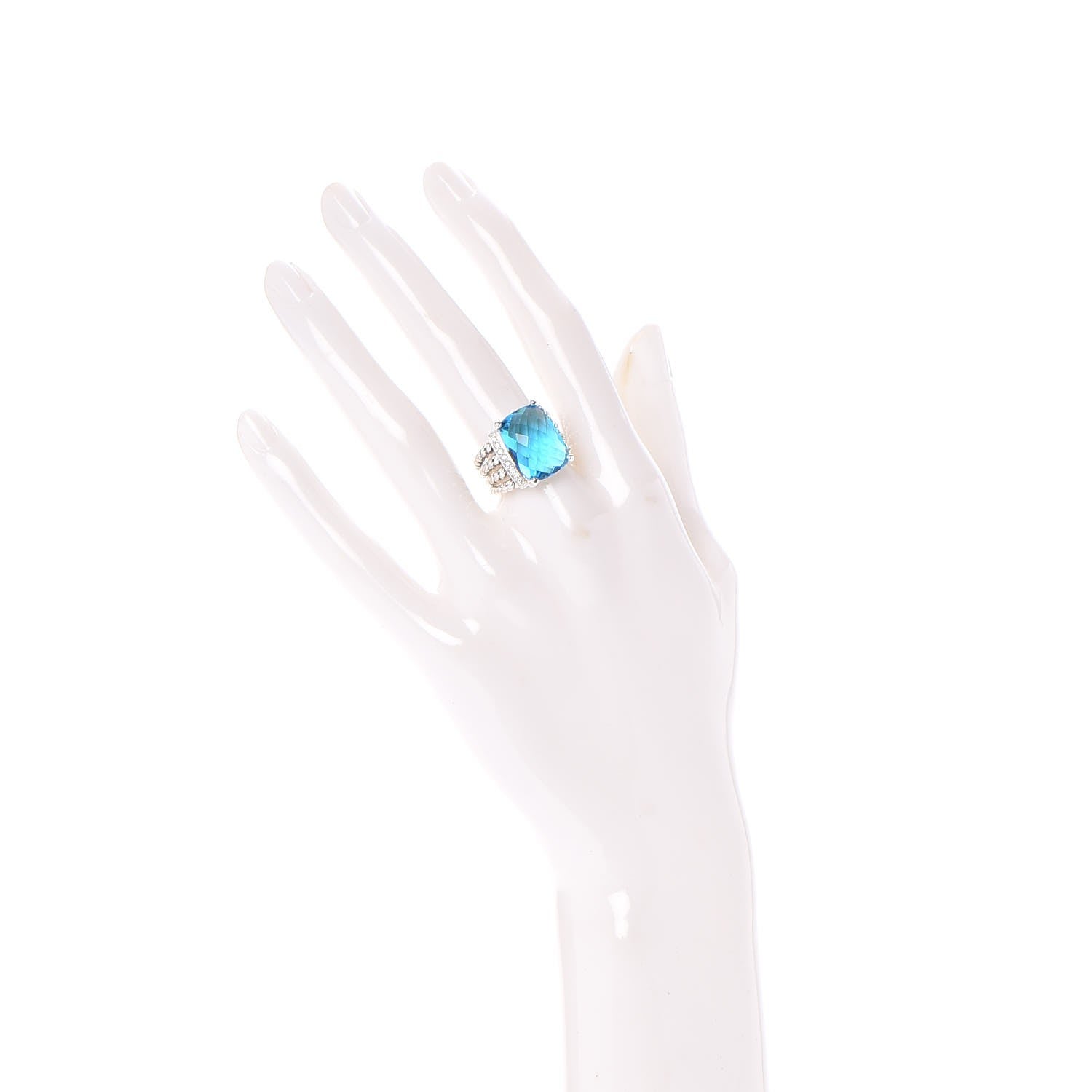 David Yurman Sterling Silver Diamond Blue Topaz 16mm Wheaton Ring 52 6 2 of 4