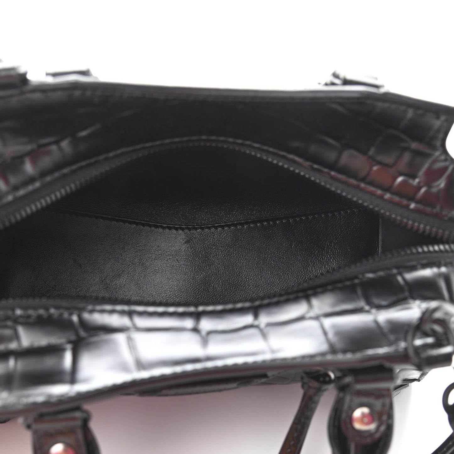 Semi Shiny Calfskin Crocodile Embossed Neo Classic Black Hardware Mini City Black