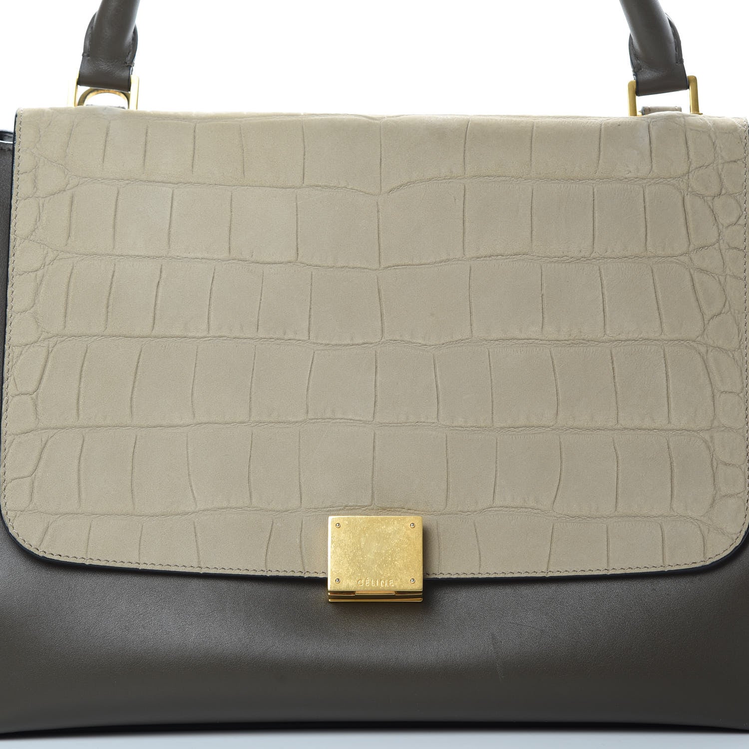 Celine Crocodile Embossed Calfskin Suede Medium Trapeze Taupe 7 of 17