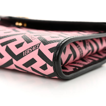 Versace Coated Canvas La Greca Signature Wallet On Chain Black Pink 9 of 11