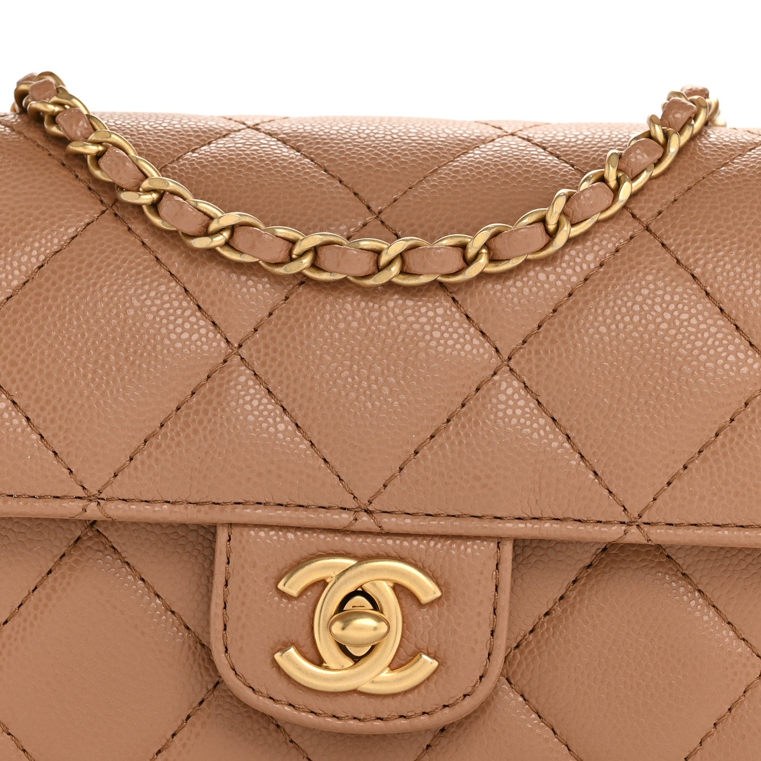 Chanel Shiny Caviar Quilted Mini Top Handle Flap Bag Camel 8 of 10