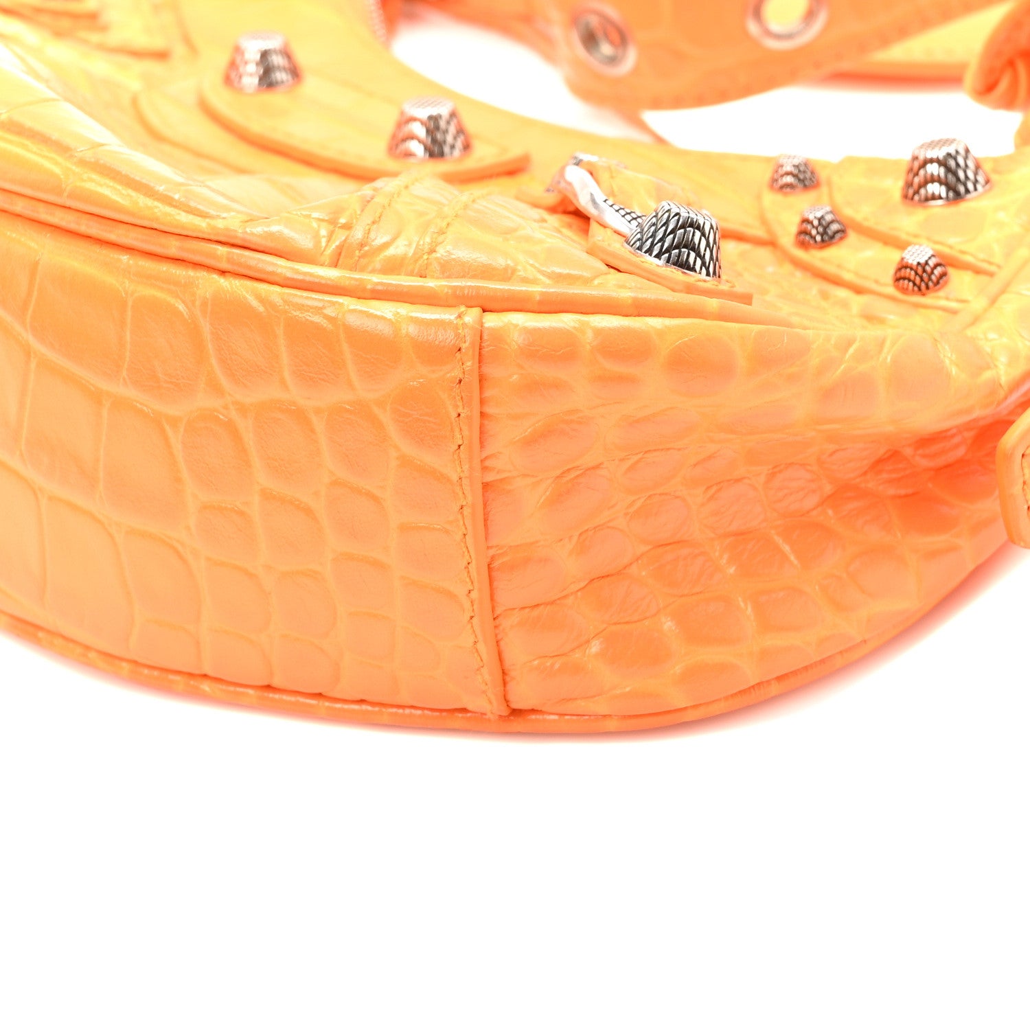 Balenciaga Extra Supple Calfskin Crocodile Embossed Le Cagole Shoulder Bag XS Pop Orange 10 of 10