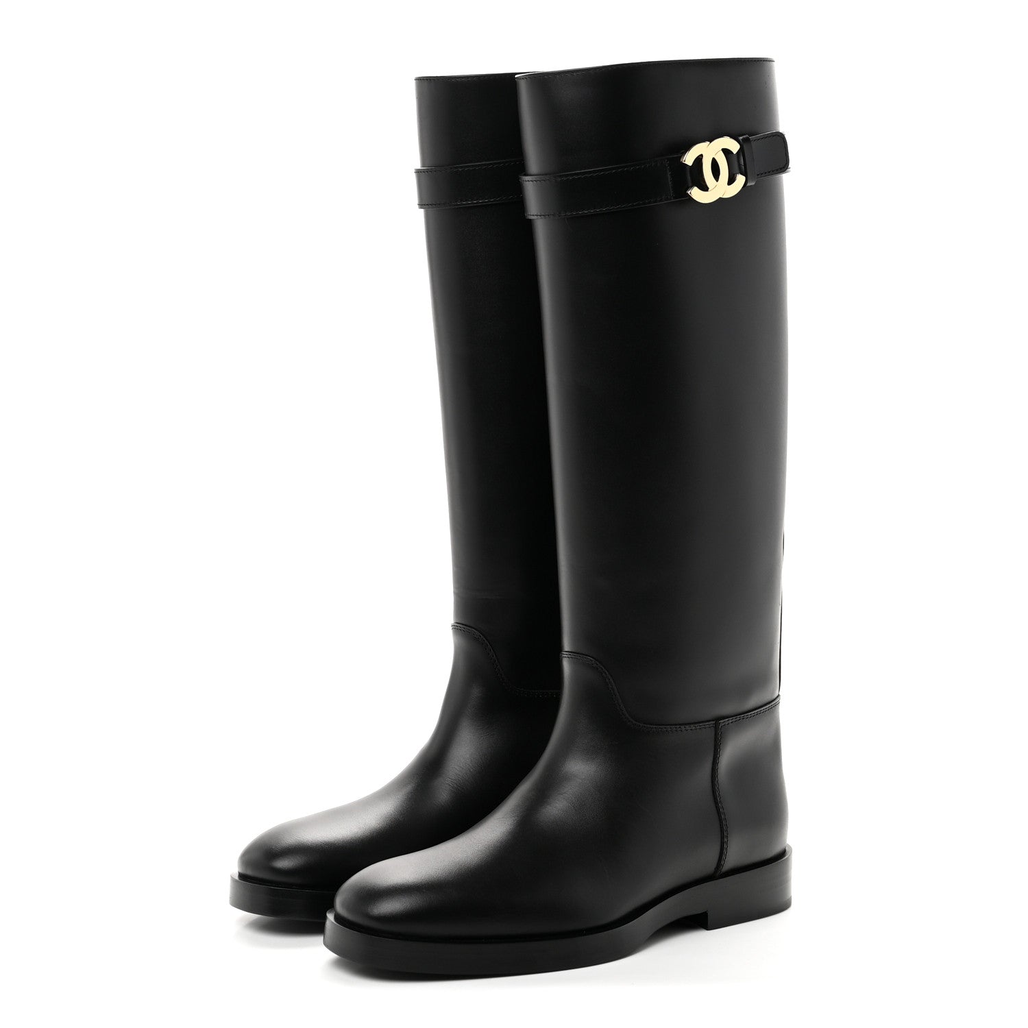 Chanel Calfskin CC Buckle High Boots 38 Black 3 of 8
