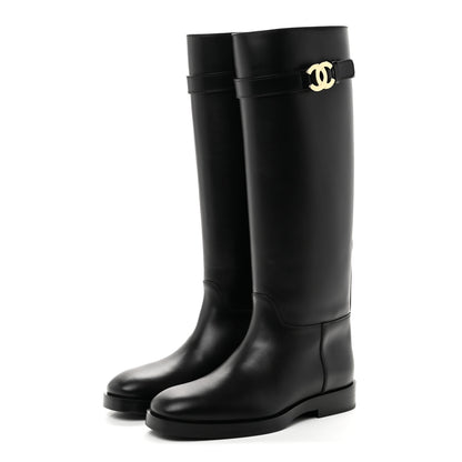 Chanel Calfskin CC Buckle High Boots 38 Black 3 of 8