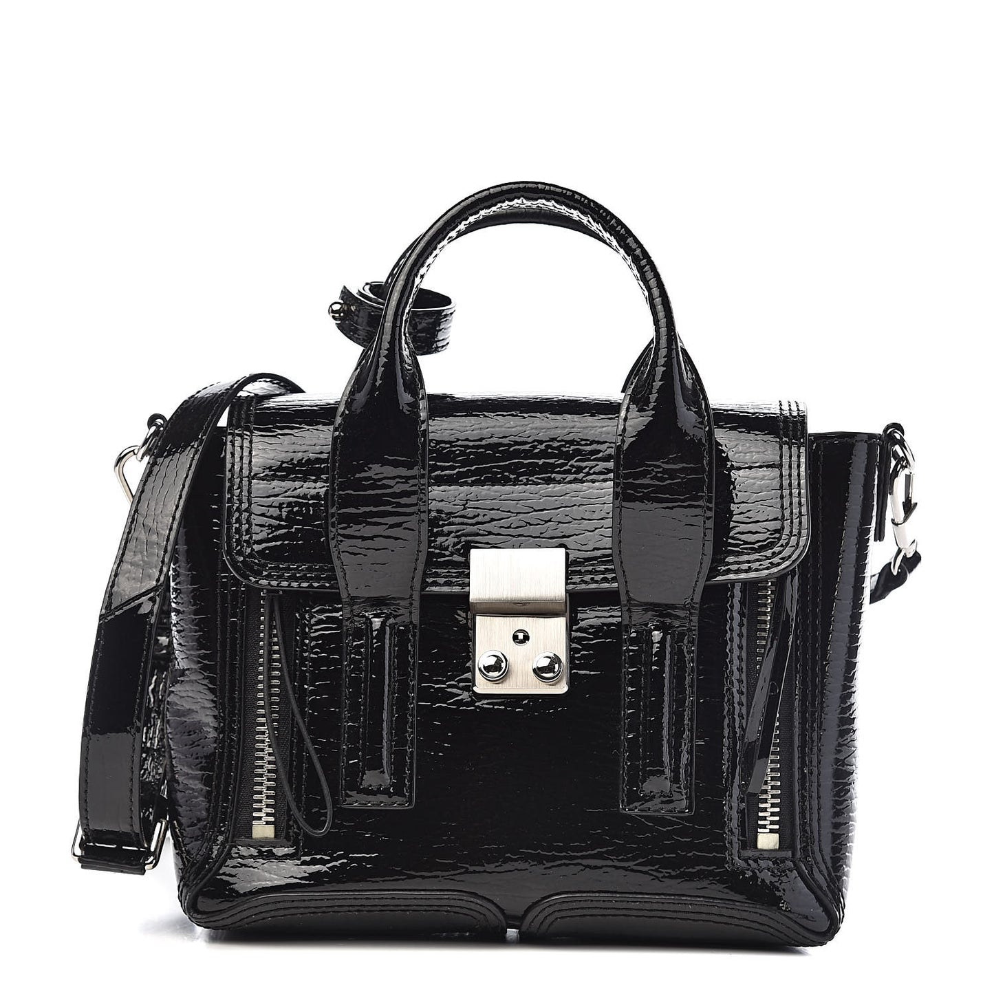 3.1 Textured Patent Mini Pashli Satchel Black