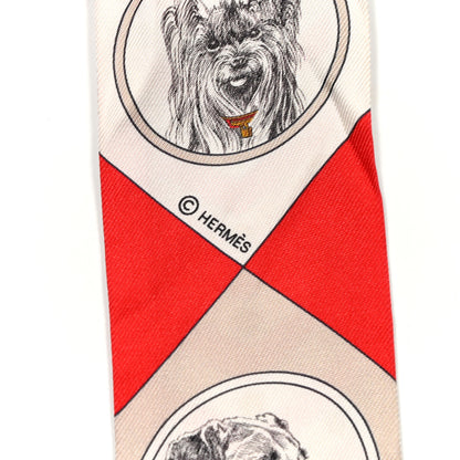 Hermes Silk Colliers Et Chiens Twilly Rouge White Mastic 3 of 4
