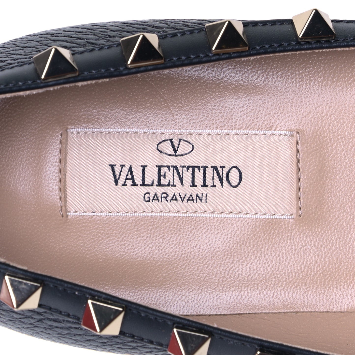 Pebbled Calfskin Rockstud Ballerina Flats 38.5 Black