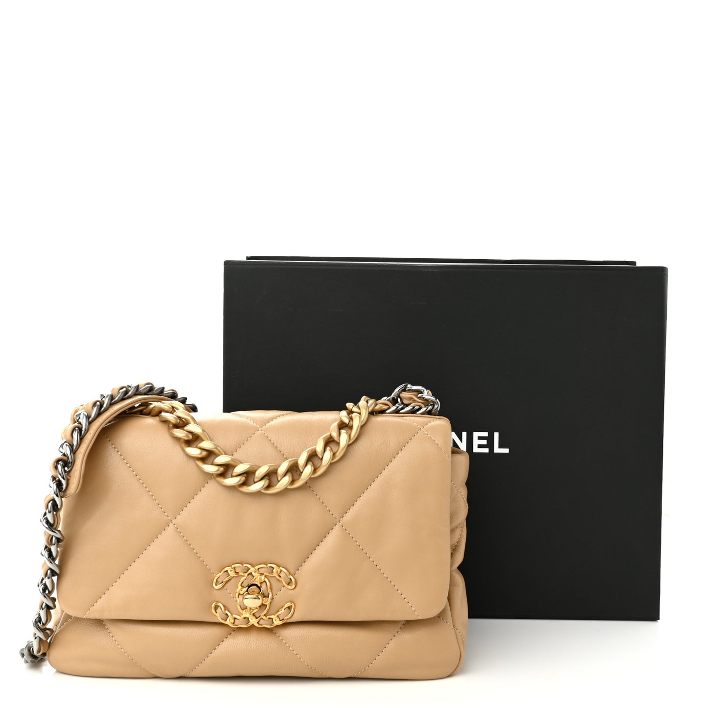 Lambskin Quilted Medium Chanel 19 Flap Beige