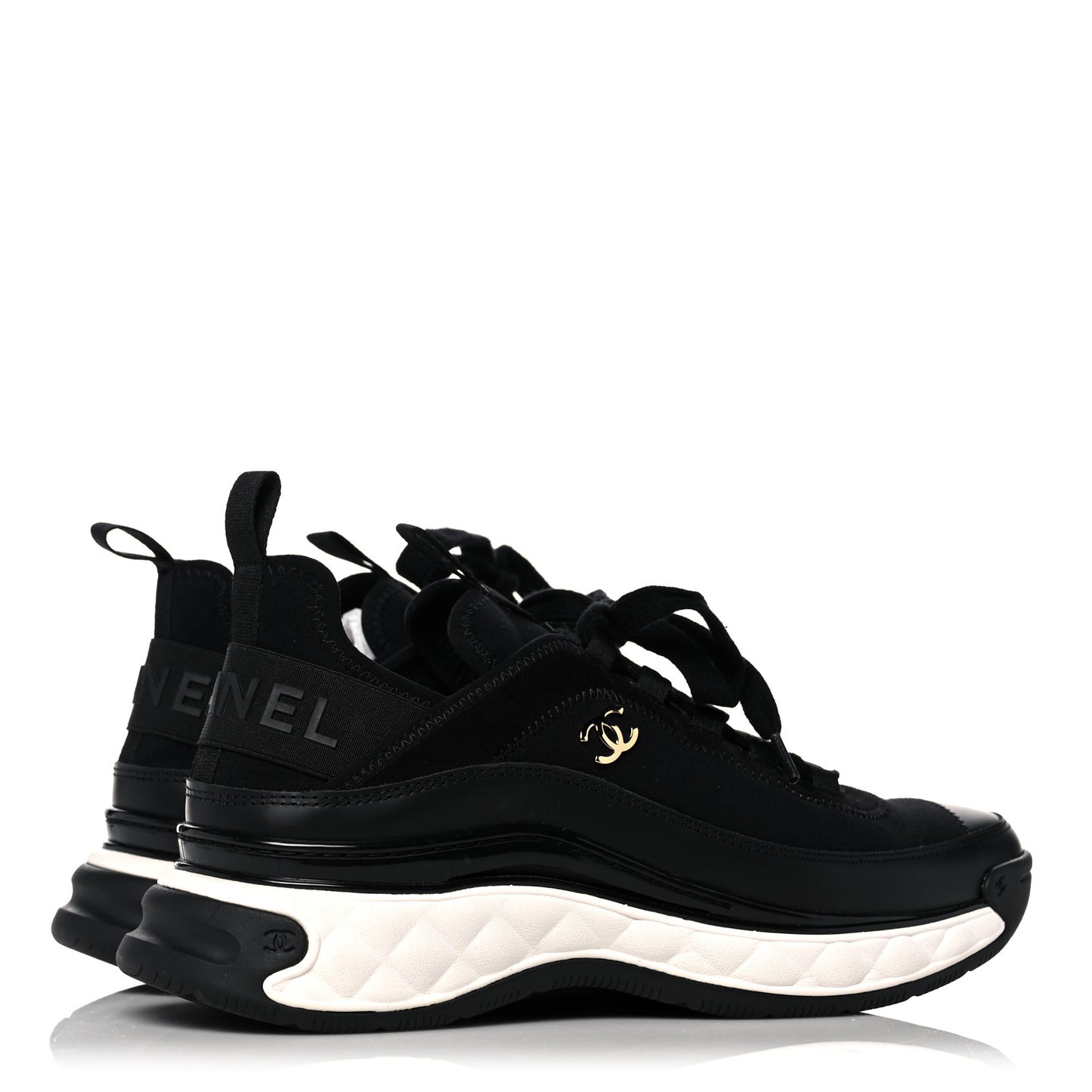 Velvet Calfskin Mixed Fibers CC Sneakers 38.5 Black