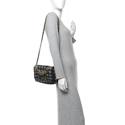 Chanel Wool Tweed Quilted Small Elegant Chain Flap Black Grey 2 of 11
