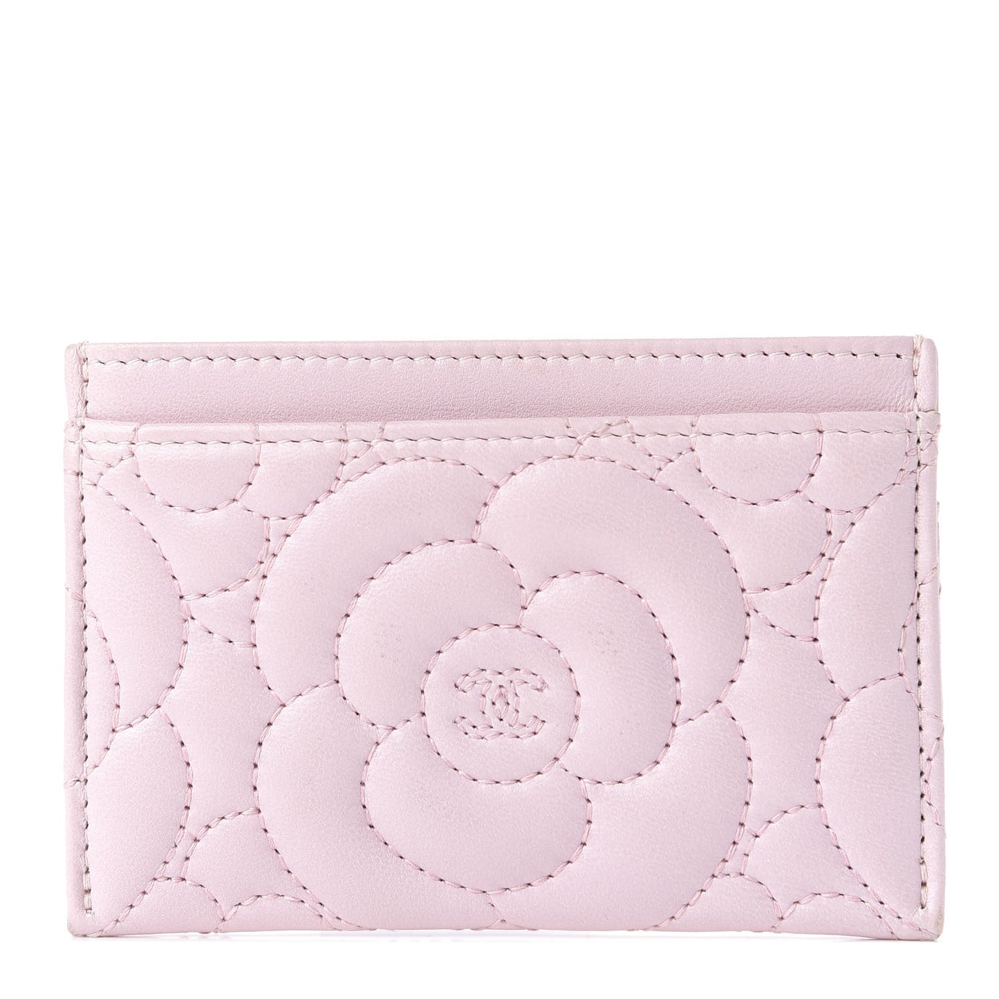 Lambskin Camellia Embossed Card Holder Pink