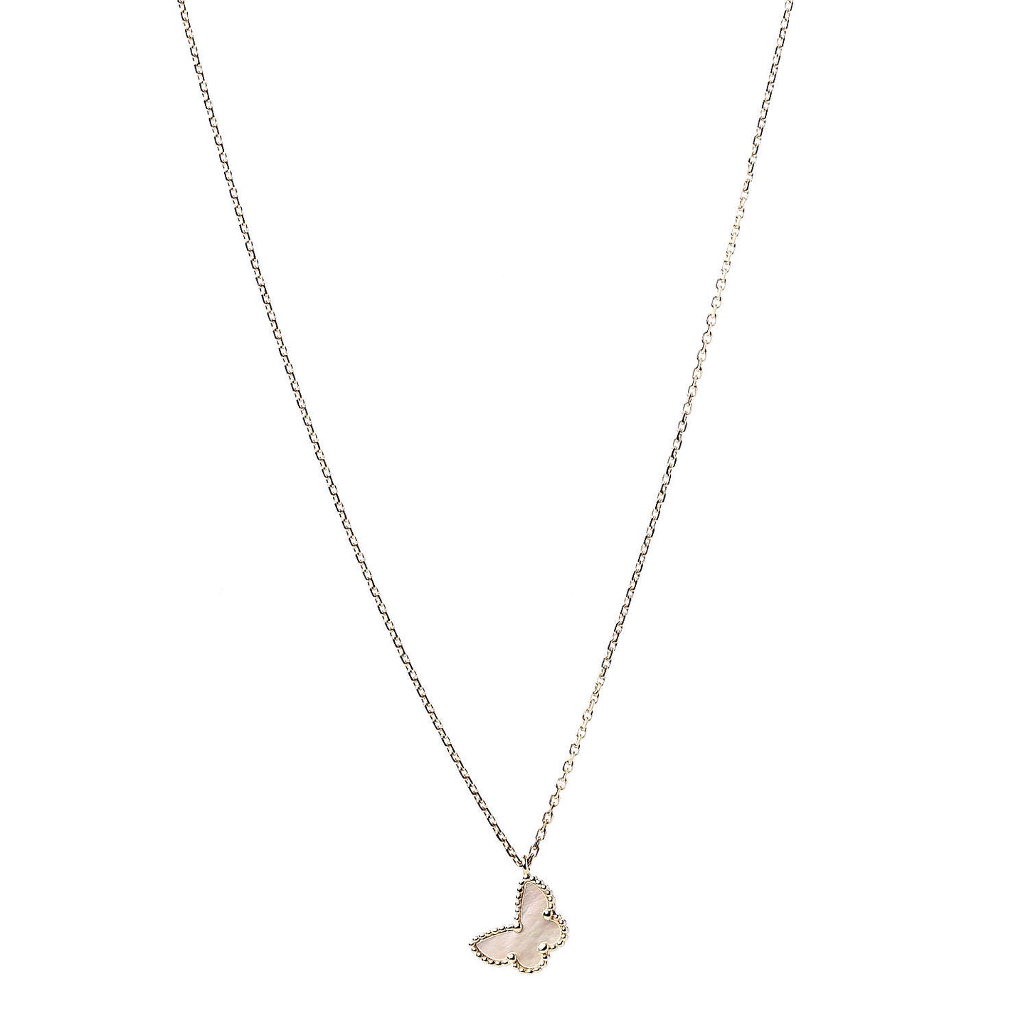 18K Yellow Gold Mother of Pearl Sweet Alhambra Butterfly Pendant Necklace