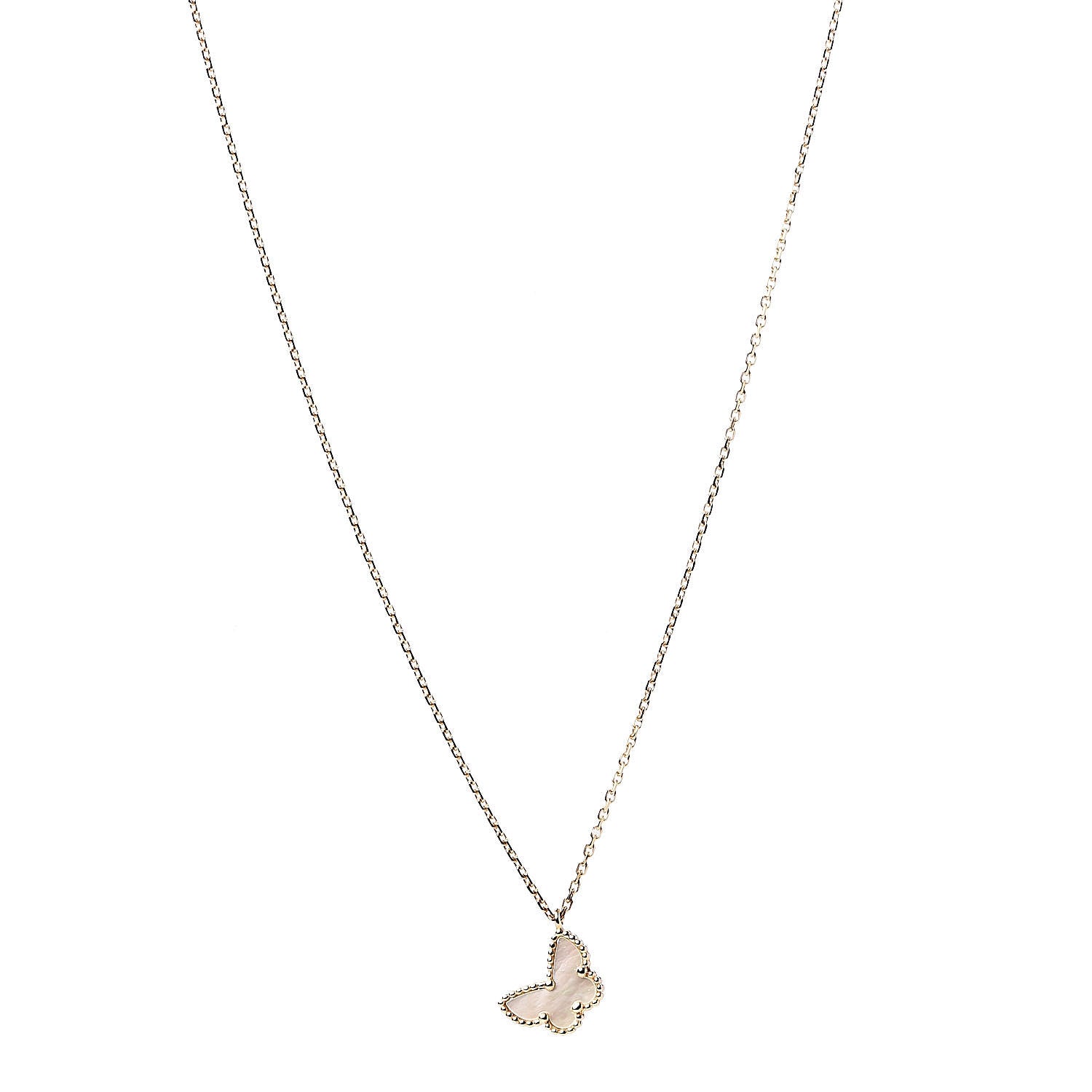Van Cleef & Arpels 18K Yellow Gold Mother of Pearl Sweet Alhambra Butterfly Pendant Necklace 1 of 7