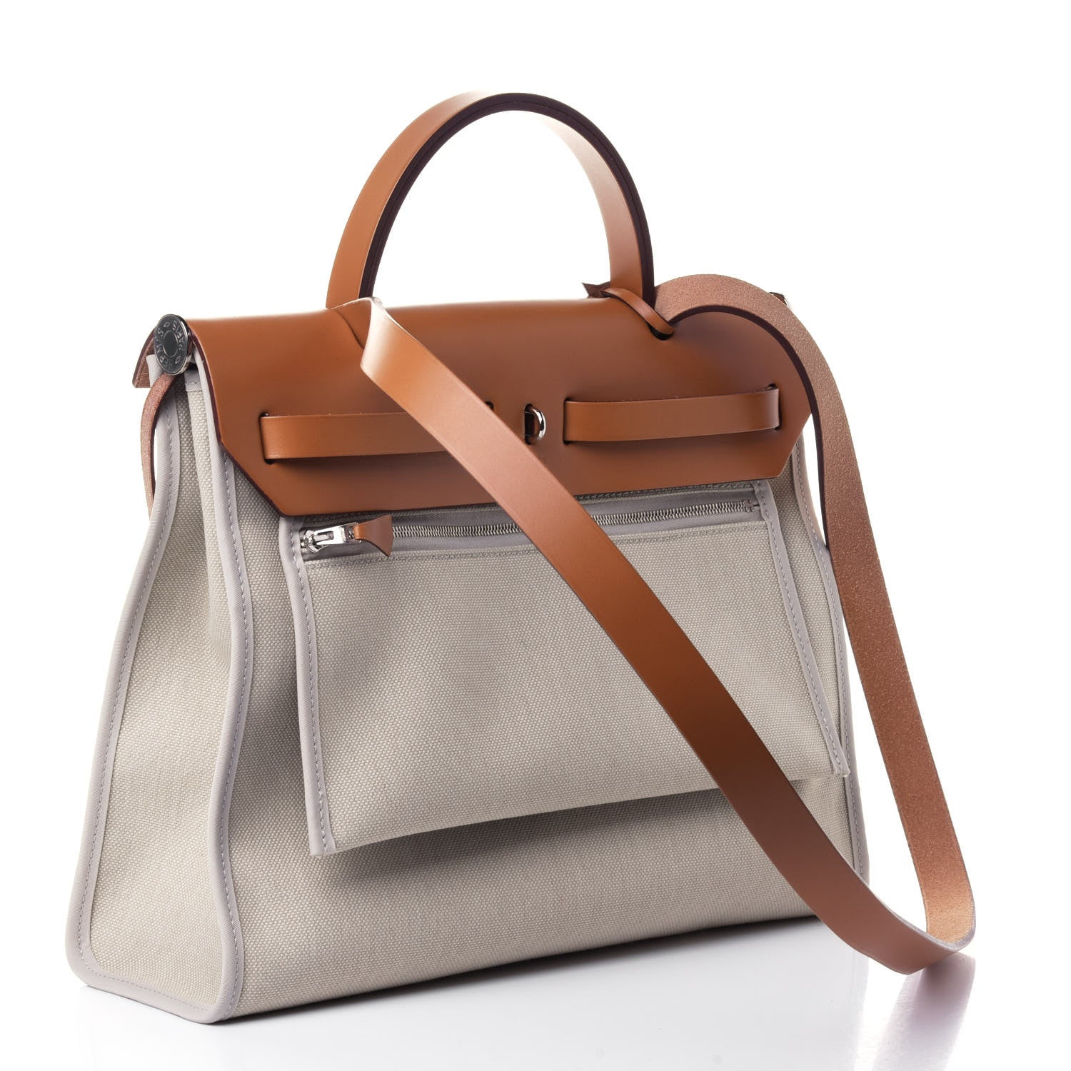 Hermes Military Toile Vache Hunter Herbag Zip 31 PM Beton Naturel 2 of 4