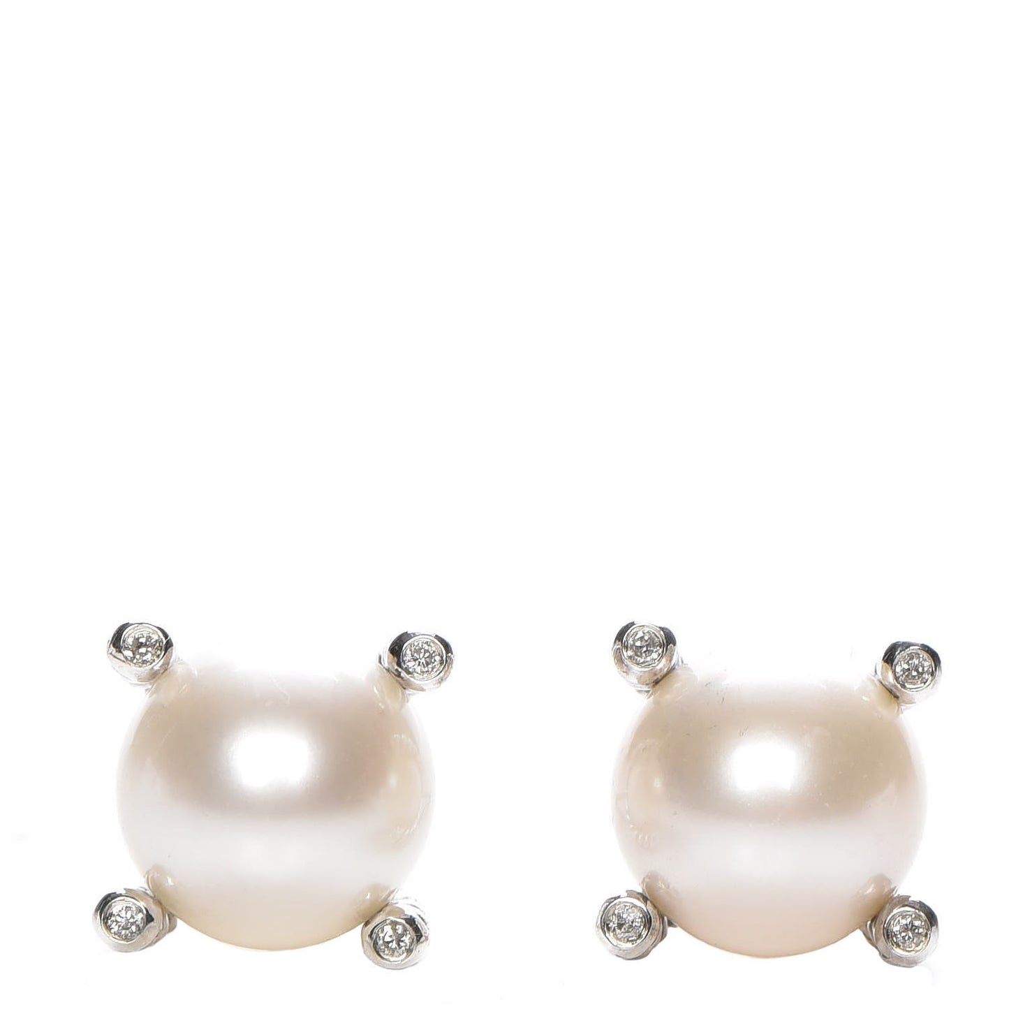 Sterling Silver Diamond Pearl 9.5mm Earrings