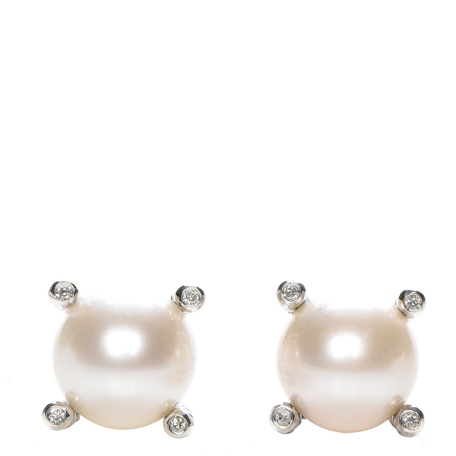 David Yurman Sterling Silver Diamond Pearl 9.5mm Earrings 1 of 7