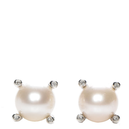 David Yurman Sterling Silver Diamond Pearl 9.5mm Earrings 1 of 7