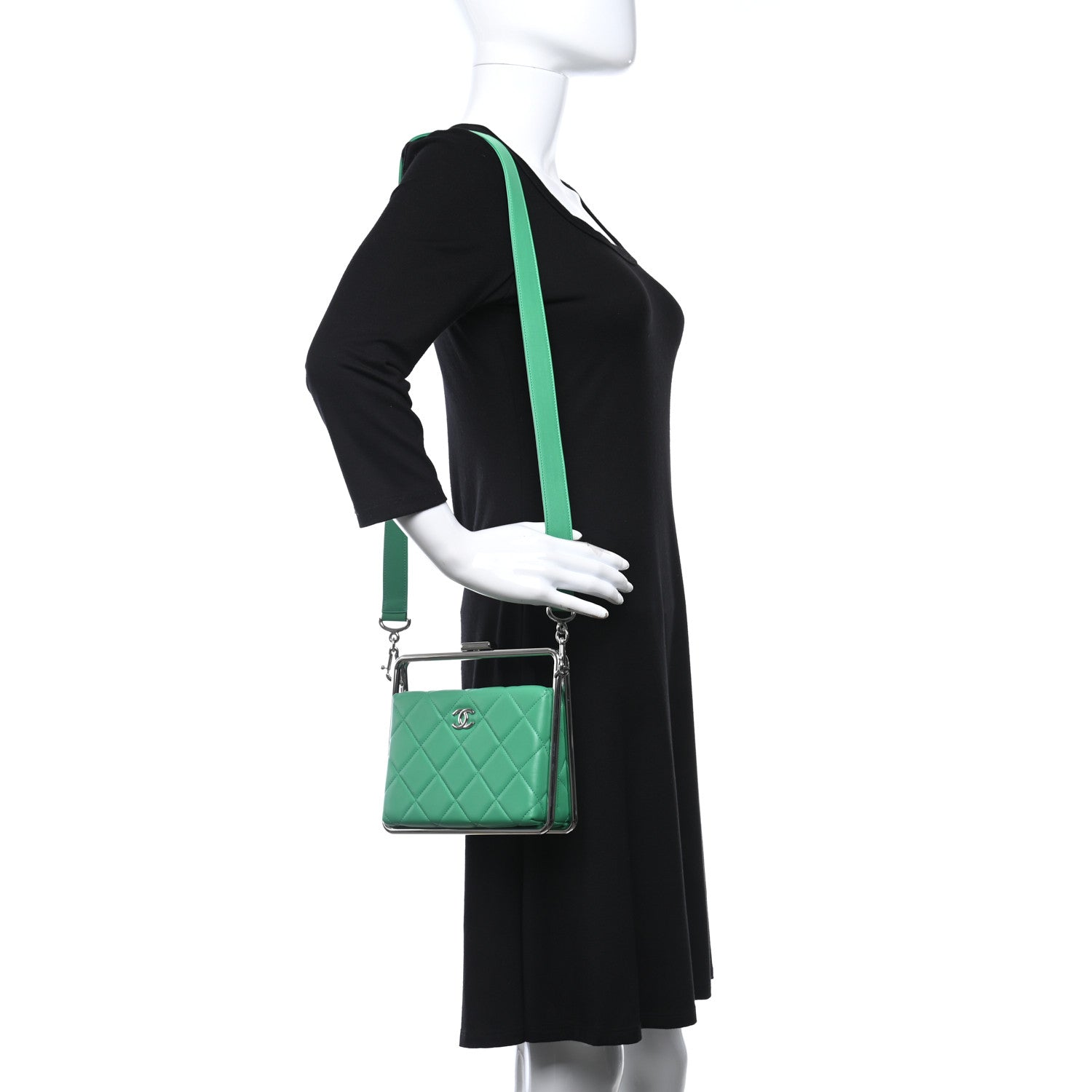 Chanel Quilted Lambskin Metal Bar Clutch Bag Green 2 of 10