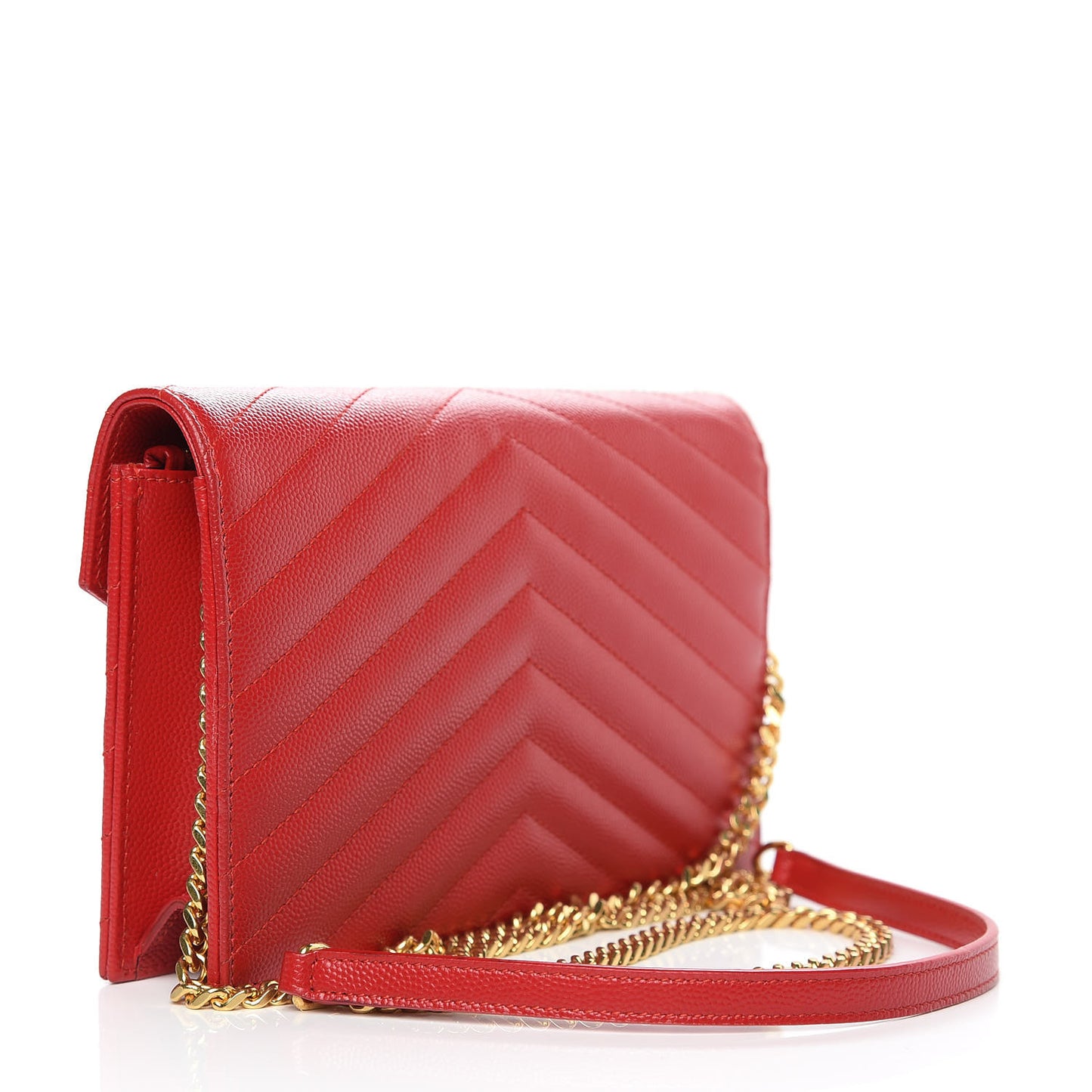 Grain De Poudre Matelasse Chevron Monogram Envelope Chain Wallet New Red