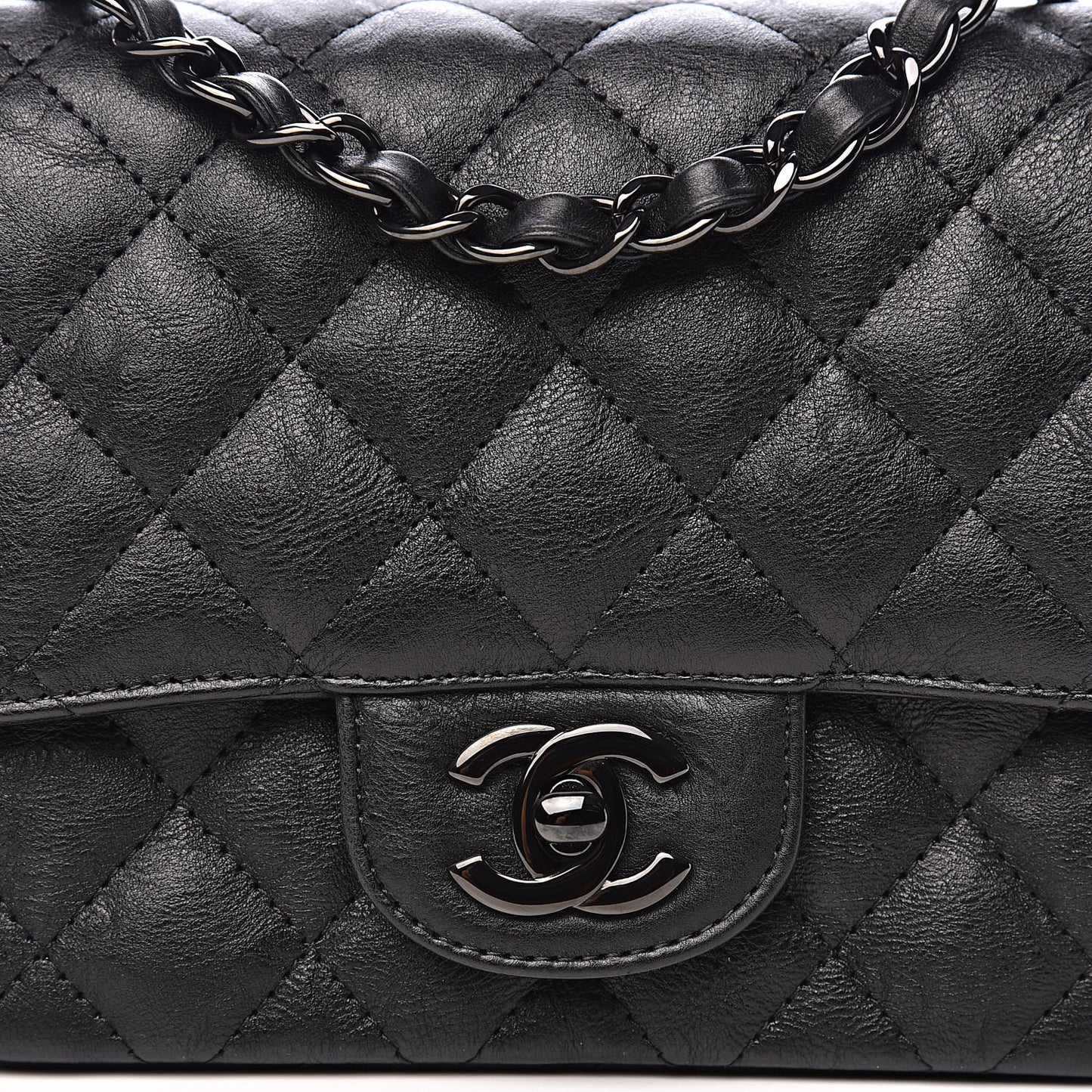 Crumpled Calfskin Quilted Mini Square Flap So Black