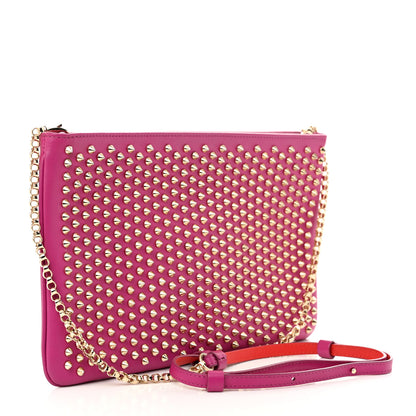 Christian Louboutin Calfskin Studded Loubiposh Chain Clutch Rose Indien Gold 3 of 9