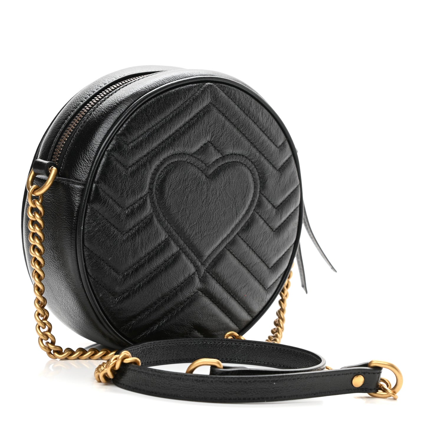 Azalea Calfskin Matelasse Heart Mini GG Marmont Round Shoulder Bag Black