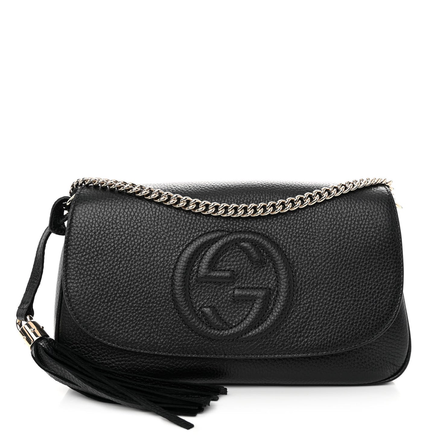 Pebbled Calfskin Medium Soho Flap Crossbody Black