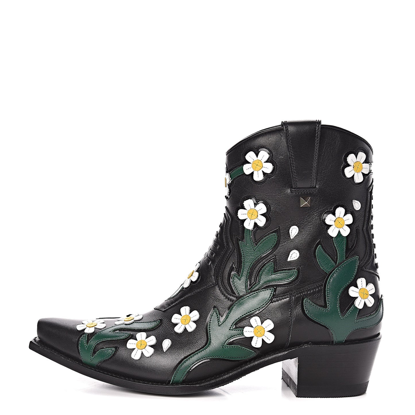 Calfskin Ranch Daisy Applique Ankle Boots 39 Black