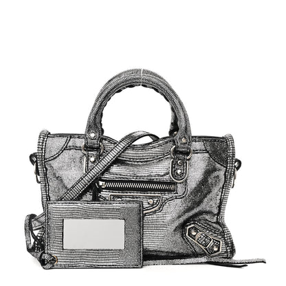 Balenciaga Metallic Calfskin Lizard Embossed Silver Metallic Edge Hardware Nano City Silver 3 of 12