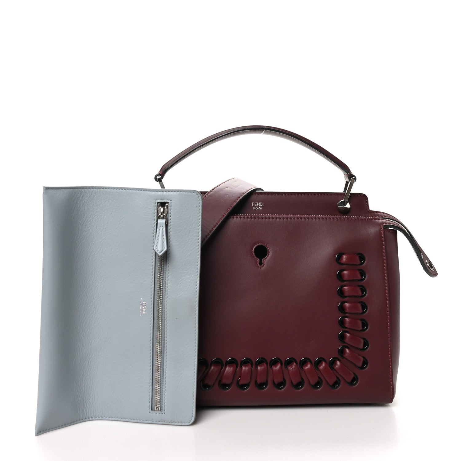 Fendi Vitello Baltico Dolce Shiny Nappa Lace Up DotCom Satchel Bordeaux 3 of 12