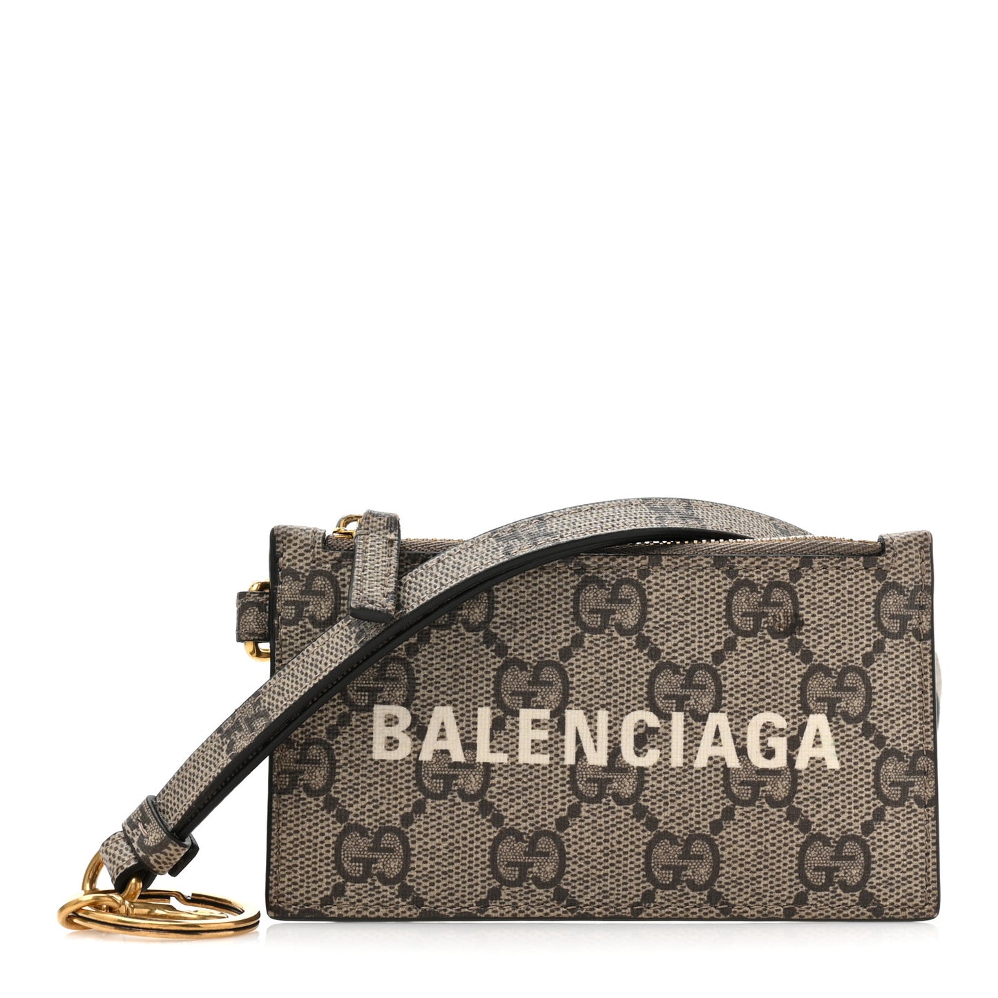 X BALENCIAGA GG Supreme Monogram Logo Card Case With Strap Beige Ebony