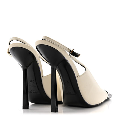 Saint Laurent Satin Calfskin Ines Slingback Pumps 38.5 Ivory Black 5 of 12