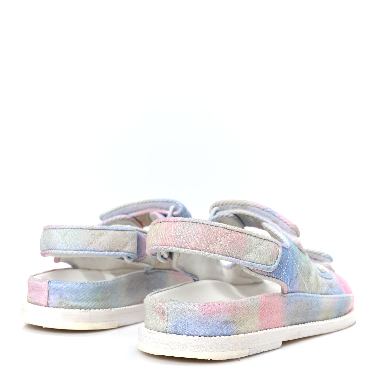 Chanel Printed Fabric Quilted Dad Sandals 36 Green Pink Blue 5 of 11