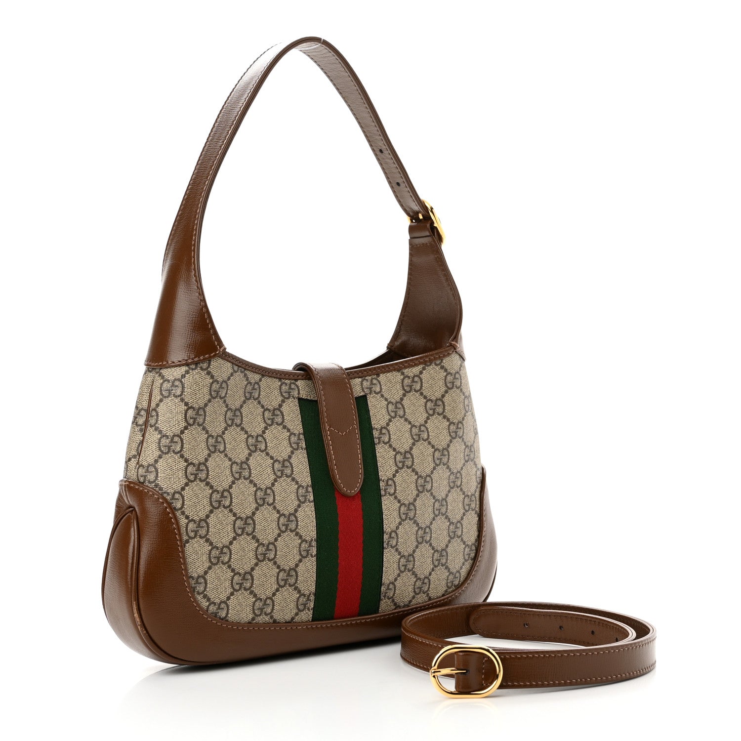 Gucci GG Supreme Monogram Azalea Calfskin Web Small Jackie 1961 Hobo Beige Ebony Brown Sugar 4 of 14