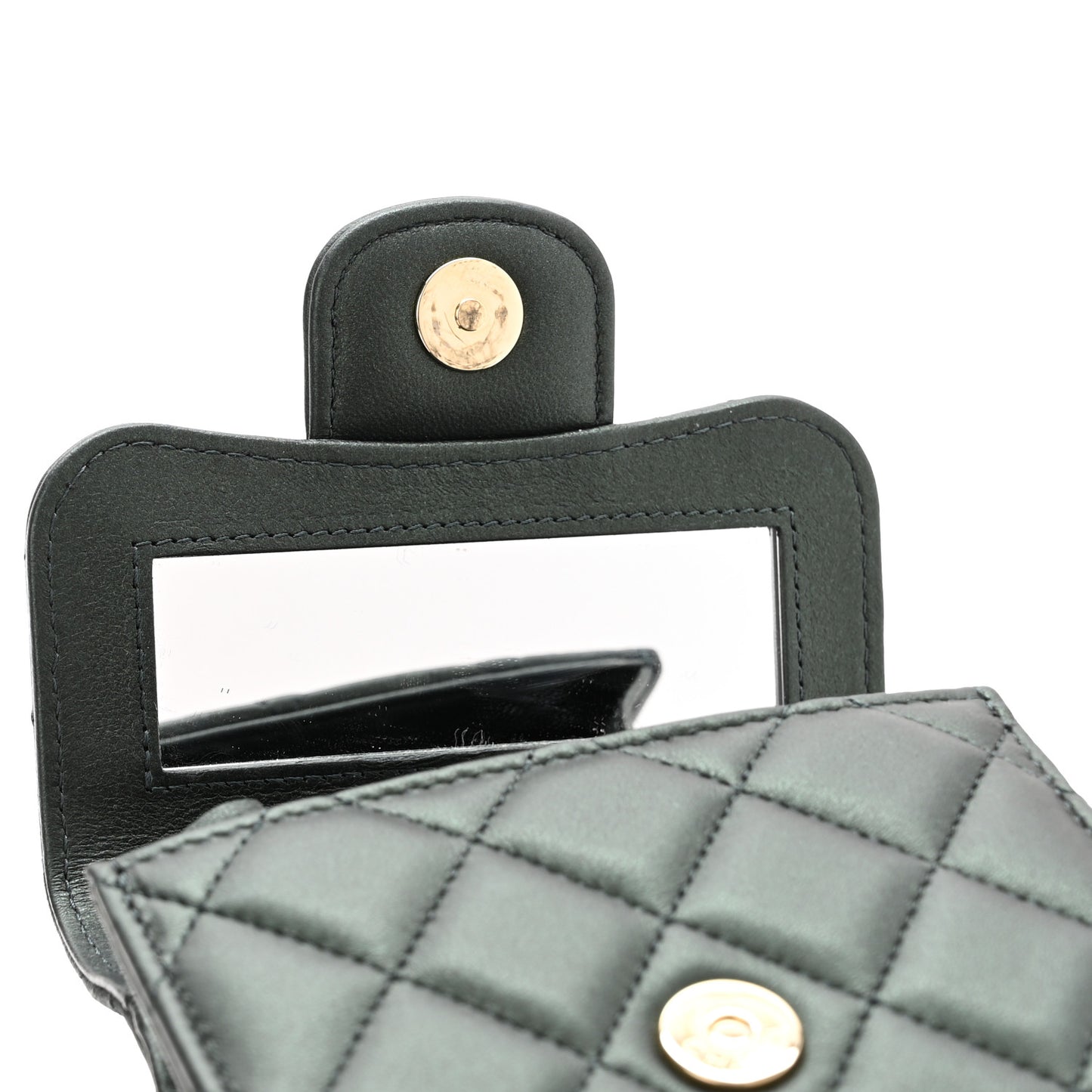 Iridescent Lambskin Quilted Top Handle Clutch With Chain Dark Green