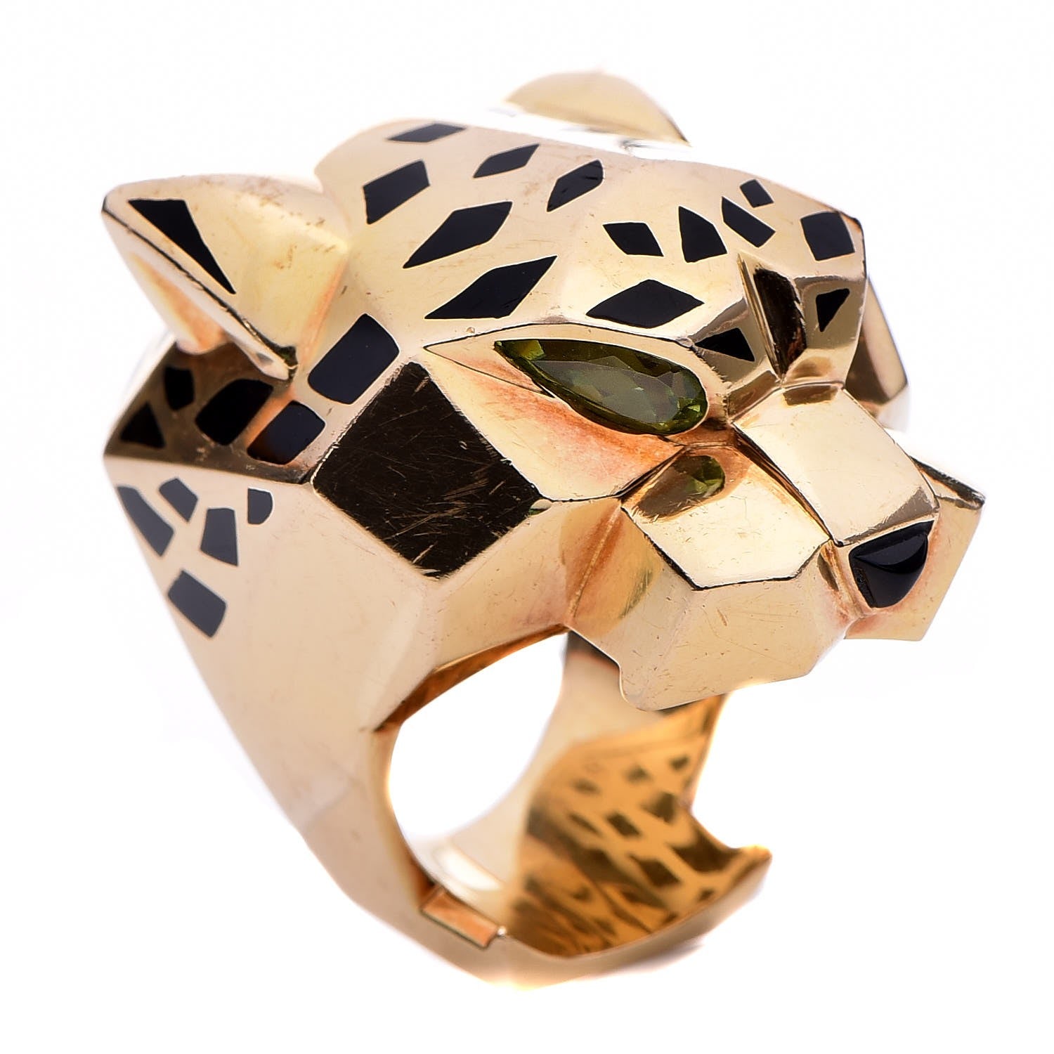 Cartier 18K Yellow Gold Peridot Onyx Panthère De Ring 57 8 1 of 16