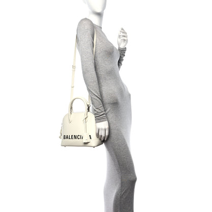 Balenciaga Grained Calfskin Logo S Ville Top Handle Bag White Black 2 of 10