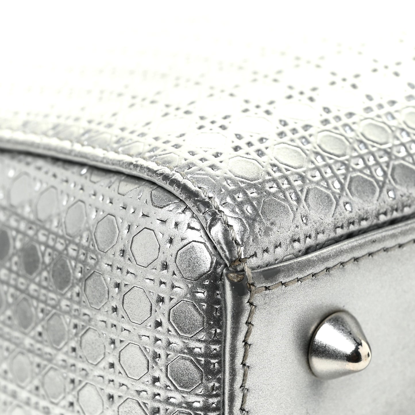 Metallic Patent Micro-Cannage Medium Lady Dior Silver
