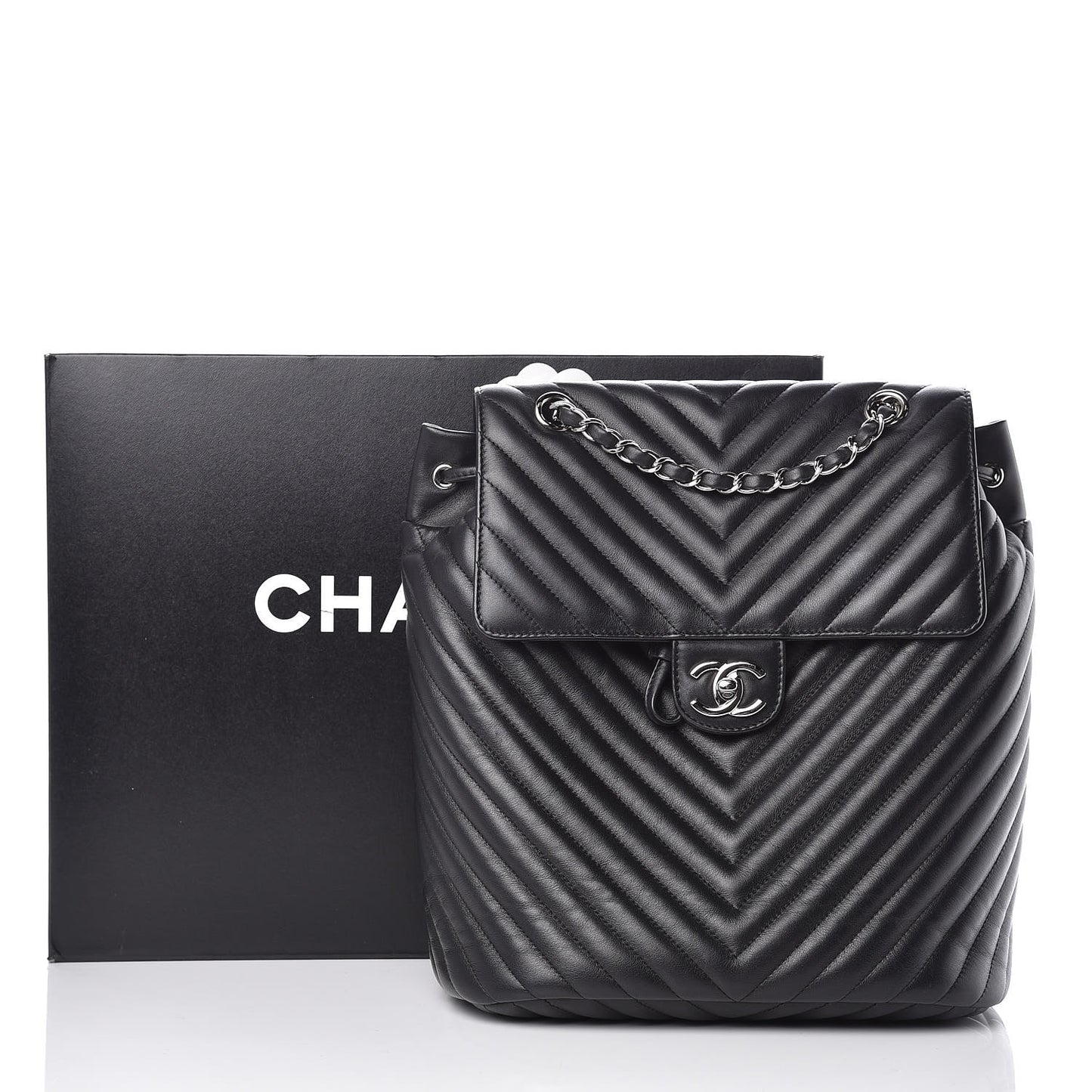 Calfskin Chevron Quilted Large Urban Spirit Backpack Black