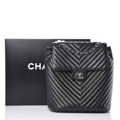 Chanel Calfskin Chevron Quilted Large Urban Spirit Backpack Black 10 of 10