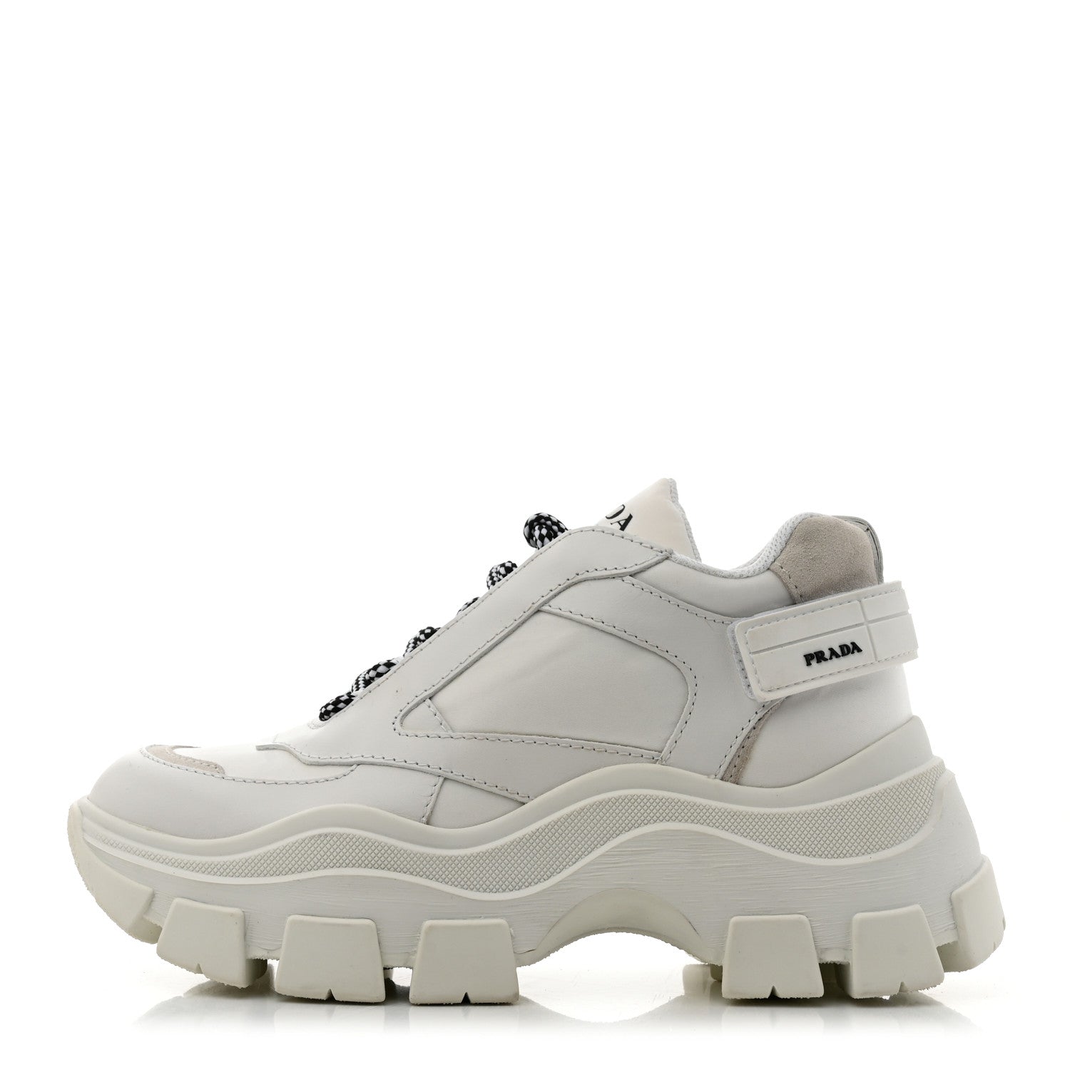 Prada Nylon Nevada Calfskin Mens Pegassus Sneakers 5 White 1 of 9