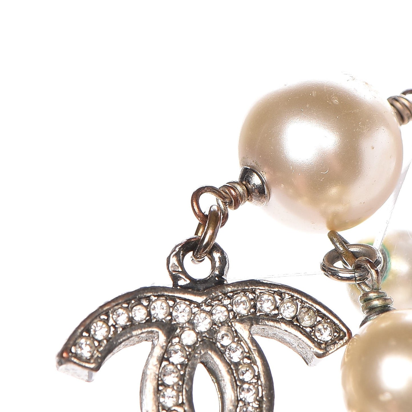 Crystal Pearl CC Long Necklace Silver